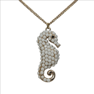 ✨2/$10✨ Vintage Seahorse Beach Charm Gold Tone White Stone Long Pendant Necklace